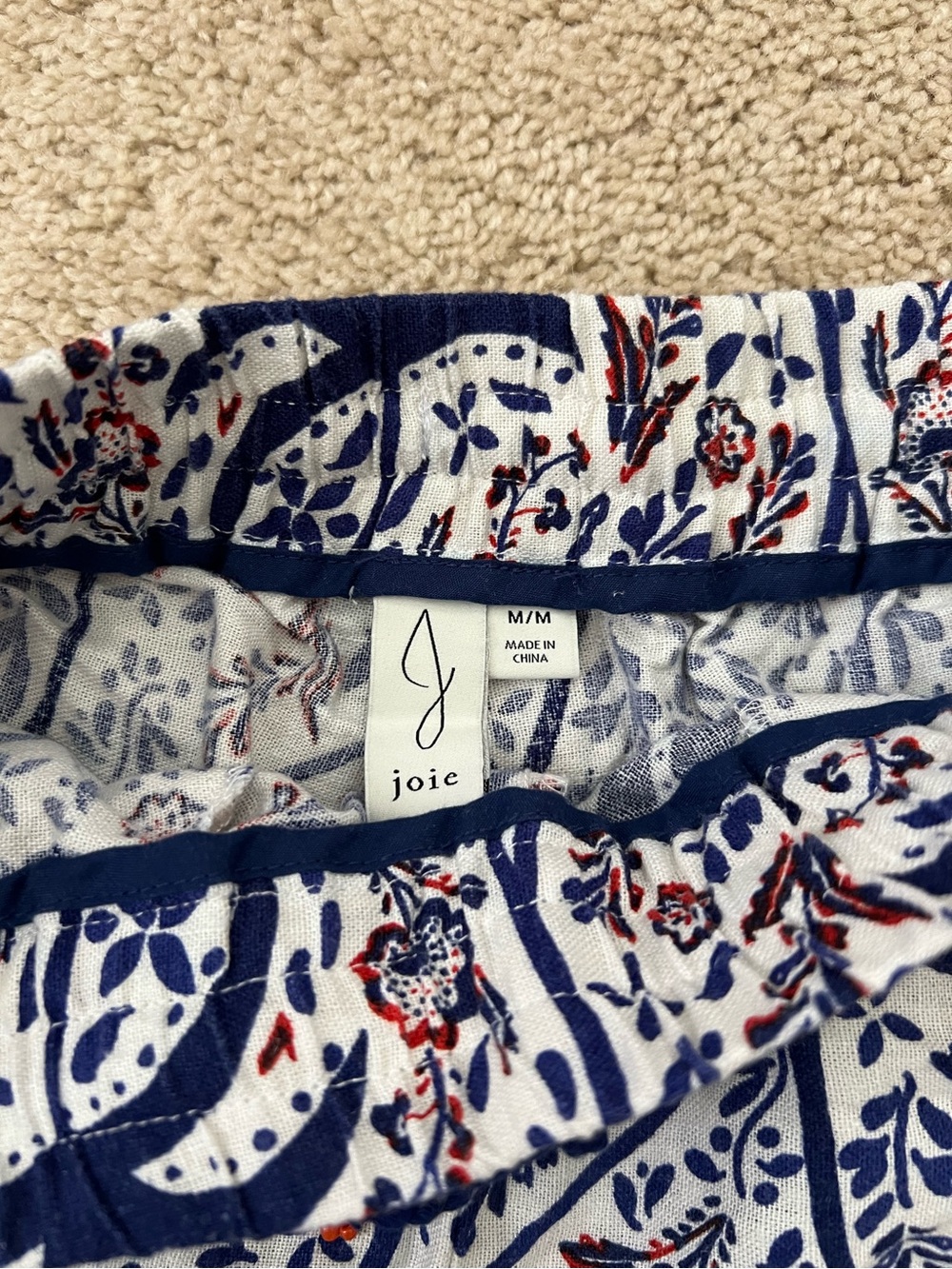 Joie Linen Blend High Waist Shorts Boho Blue Floral Print Beaded Size Medium - Picture 2 of 6